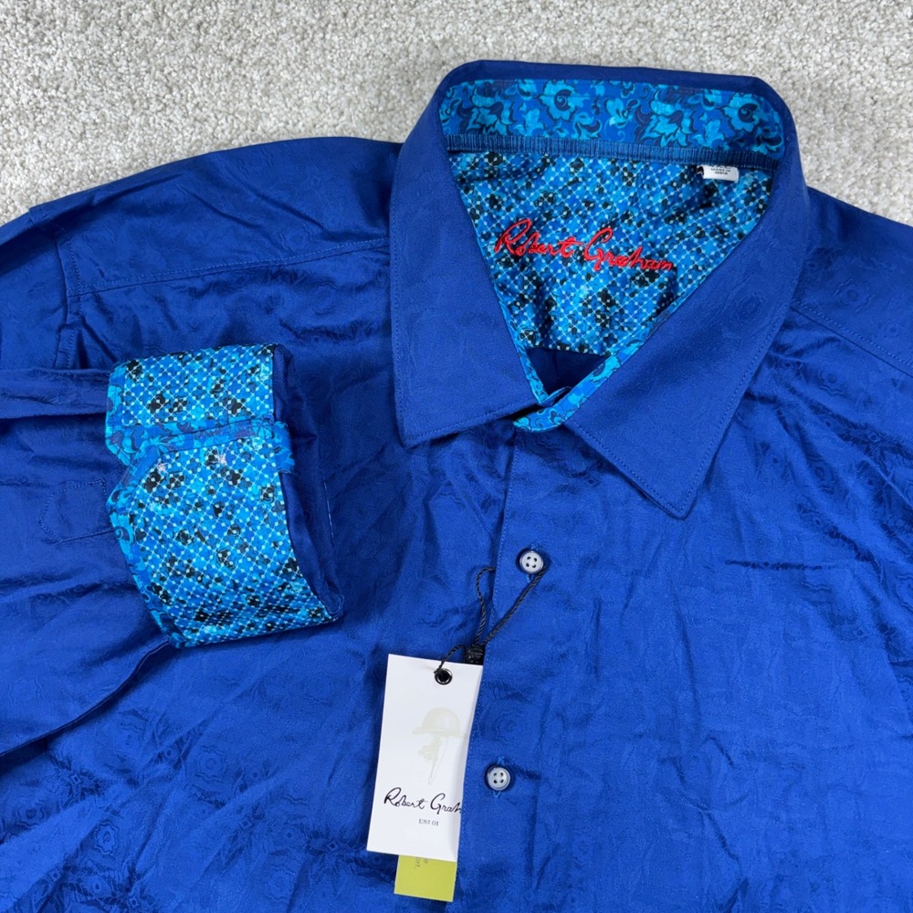 NEW Robert Graham Button Down Men 4XL Blue Keaton Jacquard Damask Shirt